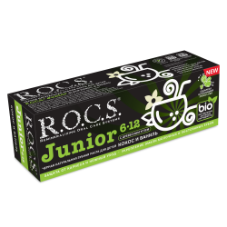 Черная зубная паста R.O.C.S. Junior BLACK Кокос и Ваниль, 74 гр
